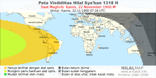 HilalMap: Peta Visibilitas Hilal Syaban 1318 H: rukyat tanggal 1900-11-22 M