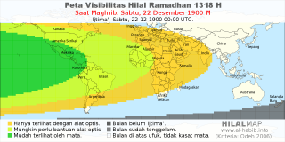 HilalMap: Peta Visibilitas Hilal Ramadhan 1318 H: rukyat tanggal 1900-12-22 M