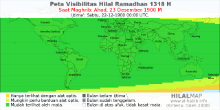 HilalMap: Peta Visibilitas Hilal Ramadhan 1318 H: rukyat tanggal 1900-12-23 M