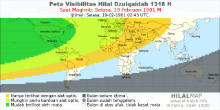 HilalMap: Peta Visibilitas Hilal Dzulqaidah 1318 H: rukyat tanggal 1901-2-19 M