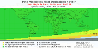 HilalMap: Peta Visibilitas Hilal Dzulqaidah 1318 H: rukyat tanggal 1901-2-20 M
