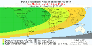 HilalMap: Peta Visibilitas Hilal Muharram 1319 H: rukyat tanggal 1901-4-19 M