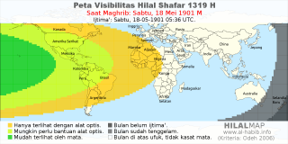 HilalMap: Peta Visibilitas Hilal Shafar 1319 H: rukyat tanggal 1901-5-18 M