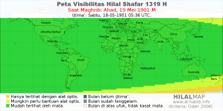HilalMap: Peta Visibilitas Hilal Shafar 1319 H: rukyat tanggal 1901-5-19 M