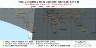 HilalMap: Peta Visibilitas Hilal Jumadal-Akhirah 1319 H: rukyat tanggal 1901-9-12 M