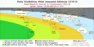HilalMap: Peta Visibilitas Hilal Jumadal-Akhirah 1319 H: rukyat tanggal 1901-9-13 M