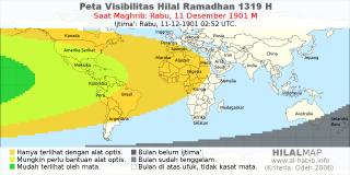 HilalMap: Peta Visibilitas Hilal Ramadhan 1319 H: rukyat tanggal 1901-12-11 M