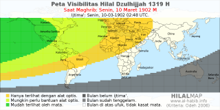 HilalMap: Peta Visibilitas Hilal Dzulhijjah 1319 H: rukyat tanggal 1902-3-10 M
