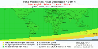 HilalMap: Peta Visibilitas Hilal Dzulhijjah 1319 H: rukyat tanggal 1902-3-11 M