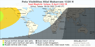 HilalMap: Peta Visibilitas Hilal Muharram 1320 H: rukyat tanggal 1902-4-8 M