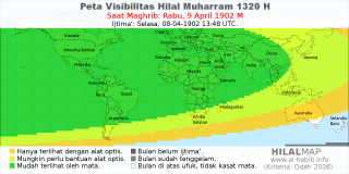 HilalMap: Peta Visibilitas Hilal Muharram 1320 H: rukyat tanggal 1902-4-9 M