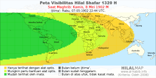 HilalMap: Peta Visibilitas Hilal Shafar 1320 H: rukyat tanggal 1902-5-8 M