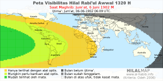 HilalMap: Peta Visibilitas Hilal Rabiul-Awwal 1320 H: rukyat tanggal 1902-6-6 M