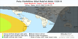 HilalMap: Peta Visibilitas Hilal Rabiul-Akhir 1320 H: rukyat tanggal 1902-7-5 M