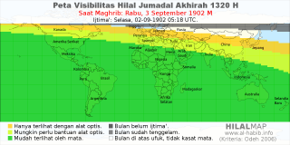 HilalMap: Peta Visibilitas Hilal Jumadal-Akhirah 1320 H: rukyat tanggal 1902-9-3 M