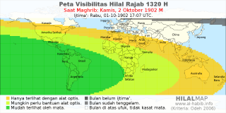 HilalMap: Peta Visibilitas Hilal Rajab 1320 H: rukyat tanggal 1902-10-2 M