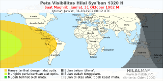 HilalMap: Peta Visibilitas Hilal Syaban 1320 H: rukyat tanggal 1902-10-31 M