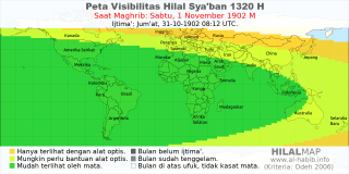 HilalMap: Peta Visibilitas Hilal Syaban 1320 H: rukyat tanggal 1902-11-1 M