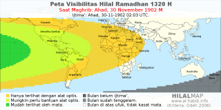 HilalMap: Peta Visibilitas Hilal Ramadhan 1320 H: rukyat tanggal 1902-11-30 M