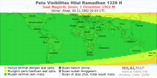 HilalMap: Peta Visibilitas Hilal Ramadhan 1320 H: rukyat tanggal 1902-12-1 M