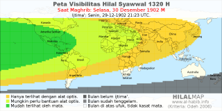 HilalMap: Peta Visibilitas Hilal Syawwal 1320 H: rukyat tanggal 1902-12-30 M