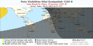 HilalMap: Peta Visibilitas Hilal Dzulqaidah 1320 H: rukyat tanggal 1903-1-28 M