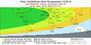 HilalMap: Peta Visibilitas Hilal Dzulqaidah 1320 H: rukyat tanggal 1903-1-29 M