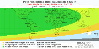 HilalMap: Peta Visibilitas Hilal Dzulhijjah 1320 H: rukyat tanggal 1903-2-28 M
