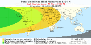 HilalMap: Peta Visibilitas Hilal Muharram 1321 H: rukyat tanggal 1903-3-29 M