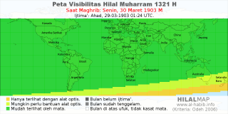 HilalMap: Peta Visibilitas Hilal Muharram 1321 H: rukyat tanggal 1903-3-30 M