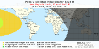 HilalMap: Peta Visibilitas Hilal Shafar 1321 H: rukyat tanggal 1903-4-27 M