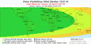 HilalMap: Peta Visibilitas Hilal Shafar 1321 H: rukyat tanggal 1903-4-28 M