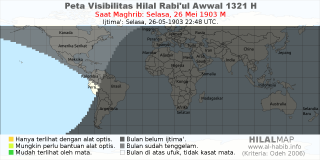 HilalMap: Peta Visibilitas Hilal Rabiul-Awwal 1321 H: rukyat tanggal 1903-5-26 M