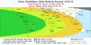HilalMap: Peta Visibilitas Hilal Rabiul-Awwal 1321 H: rukyat tanggal 1903-5-27 M