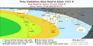 HilalMap: Peta Visibilitas Hilal Rabiul-Akhir 1321 H: rukyat tanggal 1903-6-25 M