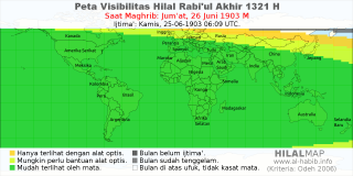 HilalMap: Peta Visibilitas Hilal Rabiul-Akhir 1321 H: rukyat tanggal 1903-6-26 M