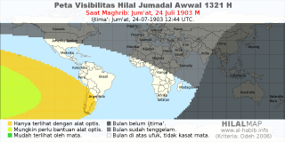HilalMap: Peta Visibilitas Hilal Jumadal-Awwal 1321 H: rukyat tanggal 1903-7-24 M