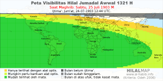 HilalMap: Peta Visibilitas Hilal Jumadal-Awwal 1321 H: rukyat tanggal 1903-7-25 M