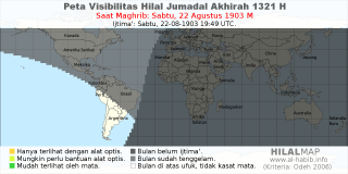 HilalMap: Peta Visibilitas Hilal Jumadal-Akhirah 1321 H: rukyat tanggal 1903-8-22 M