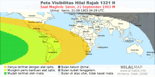 HilalMap: Peta Visibilitas Hilal Rajab 1321 H: rukyat tanggal 1903-9-21 M