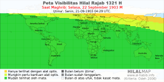 HilalMap: Peta Visibilitas Hilal Rajab 1321 H: rukyat tanggal 1903-9-22 M