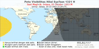 HilalMap: Peta Visibilitas Hilal Syaban 1321 H: rukyat tanggal 1903-10-20 M
