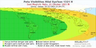 HilalMap: Peta Visibilitas Hilal Syaban 1321 H: rukyat tanggal 1903-10-21 M