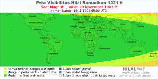 HilalMap: Peta Visibilitas Hilal Ramadhan 1321 H: rukyat tanggal 1903-11-20 M