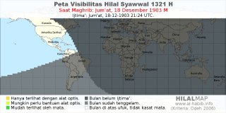 HilalMap: Peta Visibilitas Hilal Syawwal 1321 H: rukyat tanggal 1903-12-18 M
