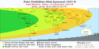 HilalMap: Peta Visibilitas Hilal Syawwal 1321 H: rukyat tanggal 1903-12-19 M