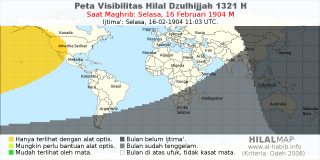HilalMap: Peta Visibilitas Hilal Dzulhijjah 1321 H: rukyat tanggal 1904-2-16 M