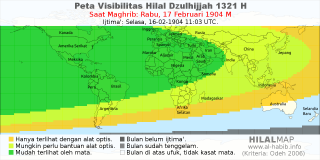 HilalMap: Peta Visibilitas Hilal Dzulhijjah 1321 H: rukyat tanggal 1904-2-17 M