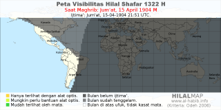 HilalMap: Peta Visibilitas Hilal Shafar 1322 H: rukyat tanggal 1904-4-15 M