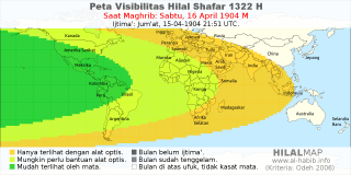 HilalMap: Peta Visibilitas Hilal Shafar 1322 H: rukyat tanggal 1904-4-16 M